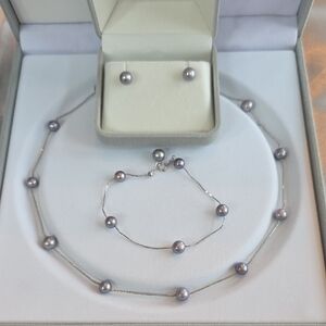 Elegant Silver Pearl Jewelry Set